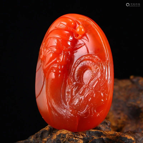 Superb Chinese Nanhong Agate Guangong Pendant