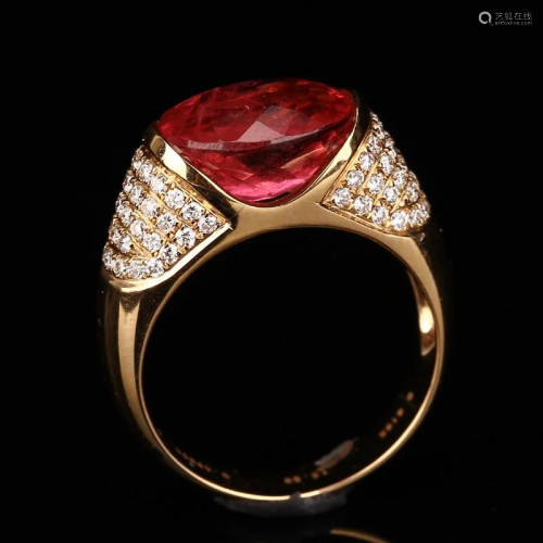 18K Solid Gold 4.35ct Ruby 0.496ct Natural Diamond Ring