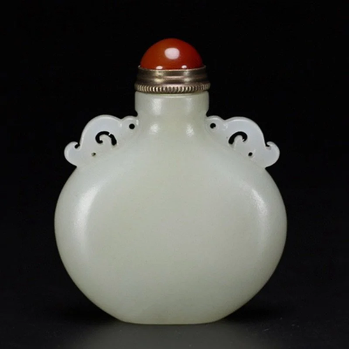 Qing Dy White Hetian Jade Double Ears Snuff Bottle