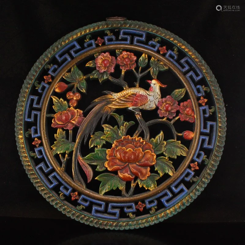 Hardwood Lacquerware Magpie & Peony Wall Hanging