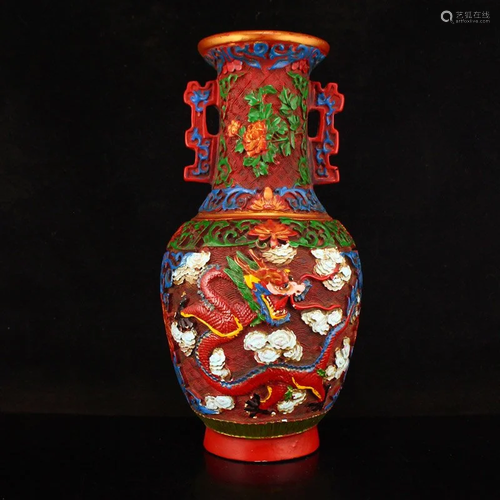 Lacquerware Low Relief Clouds Dragon Design Vase