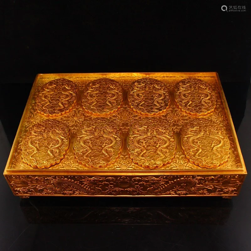 A Set Chinese Gilt Gold Red Copper Offical Token w Box