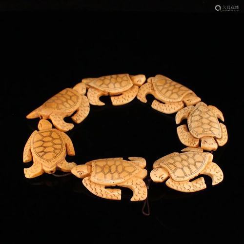 Vintage Ox Bone Carved Long Life Turtle Pendant