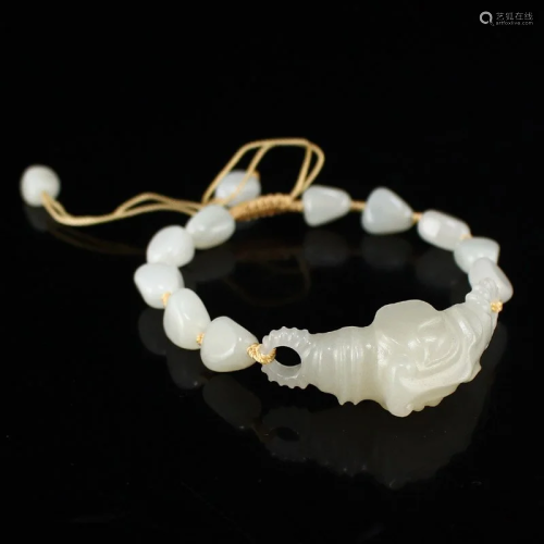 Chinese Hetian Jade Fortune Ox Beads Bracelet