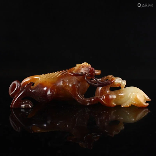 Superb Chinese Hetian Jade Fortune Ox & Sheep Statue