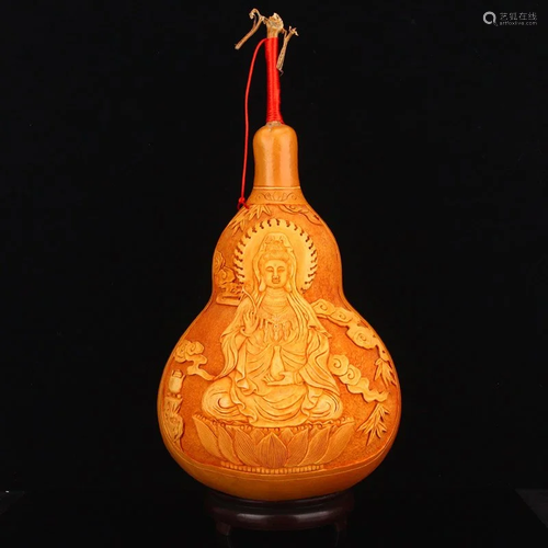 Chinese Natural Gourd Carved Kwan-Yin Statue