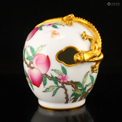 Famille Rose Chi Dragon & Peach Porcelain Ink Tank