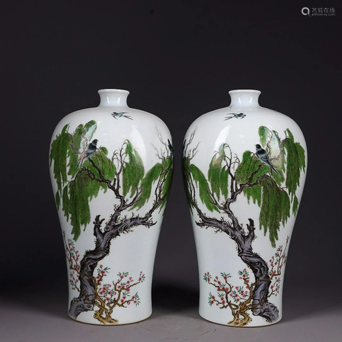 FAMILLE-ROSE 'BIRD AND FLOWER' MEIPING VASE