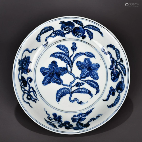 BLUE & WHITE ' FLORAL ' CHARGER