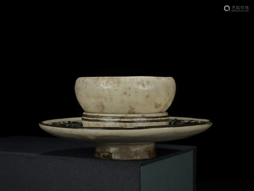 CIZHOU WARE ' FLORAL ' CUP AND SAUCER