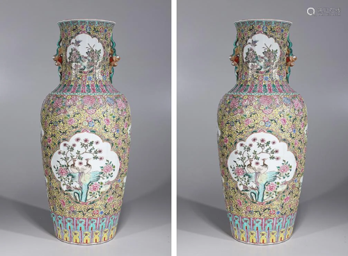 Pair of Large Chinese Famille Rose Enameled Porcelain
