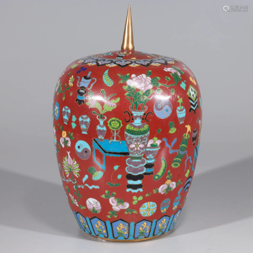 Chinese CloisonnÃ© Enameled Covered Vase