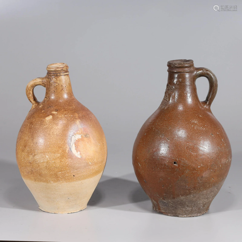 Two Antique German Bellarmine Jugs