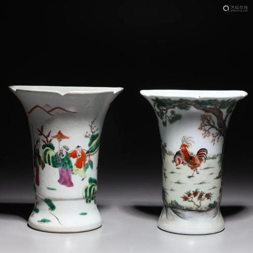 Two Chinese Enameled Porcelain Wall Vases
