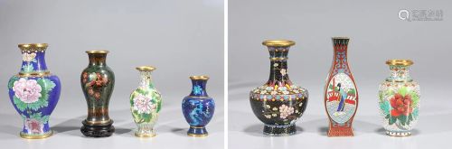 Group of Seven Chinese CloisonnÃ© Enamel Vases