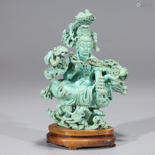 Large Chinese Turquoise Carving of Deity