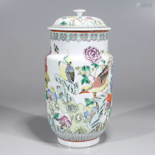 Chinese Famille Rose Enameled Porcelain Covered Vase