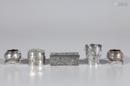 Group of Five Chinese Export Silver Objects