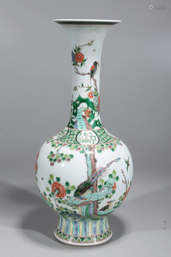 Chinese Famille Verte Enameled Porcelain Vase