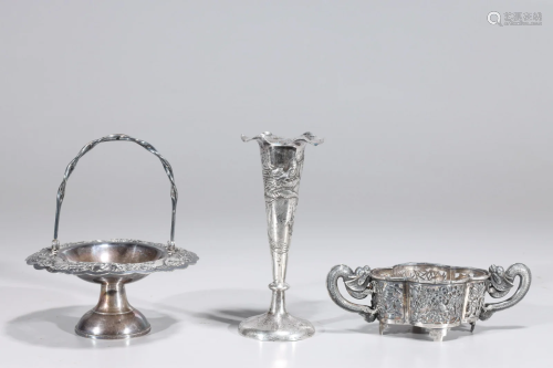 Group of Three Chinese Export Silver Objects