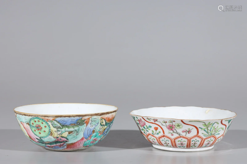 Two Chinese Famille Rose Enameled Porcelain Bowls