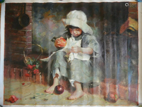 Vintage Oil Painting, Girl, Oil on Canvas