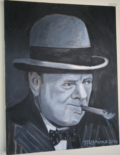 Painting Marivno 2014, portrait of Churchill oil canvas