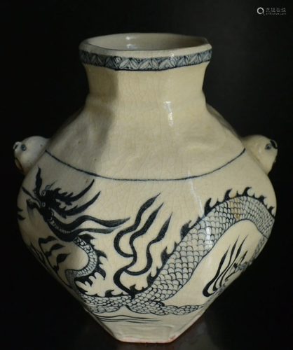 Ming Dynasty Early B/W porcelain clouds Yunlong Vase