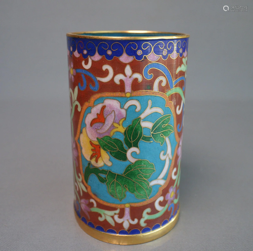 Copper tire cloisonne enamel floral Pen holder