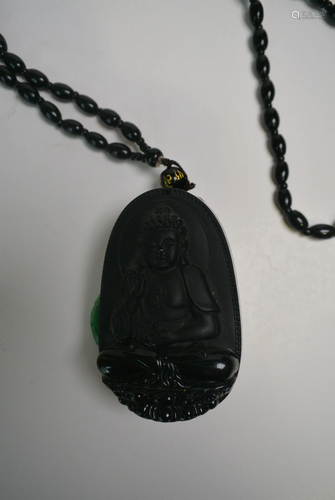 Chinese Smoky quartz carving Lotus Guanyin pendant