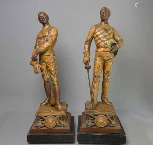 Pair swords & guest objects carved in bronze statues