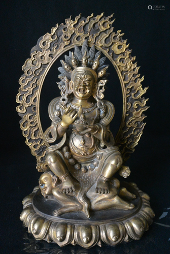 Bronze gilt flame backlit Buddha statue