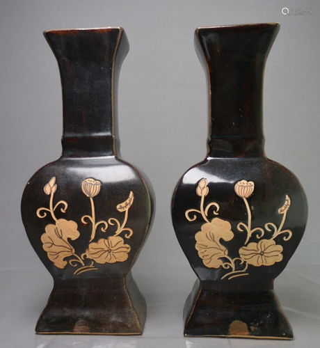 Jizhou kiln pair black-glazed double-sided vases