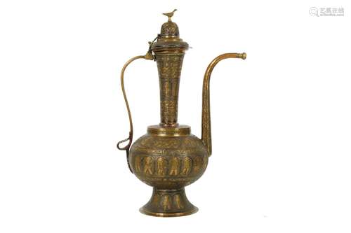 A ZAND-STYLE SILVER-INLAID BRASS EWER MADE FOR THE IRANIAN M...