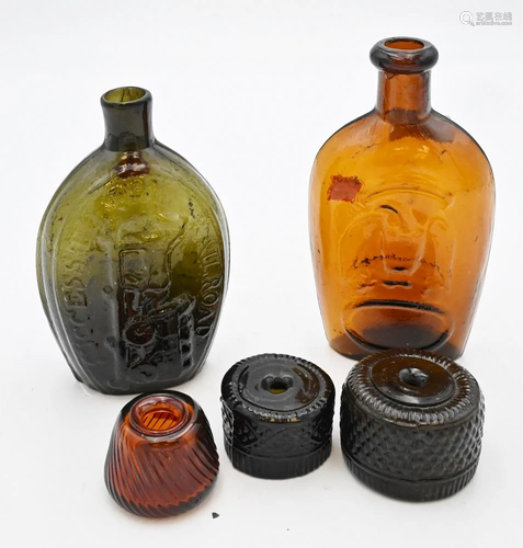 Five Blown Glass Items, to include three inkwells, a