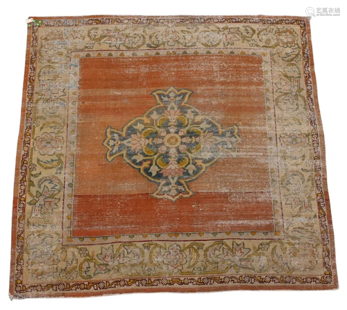 Oriental Carpet, worn having threadbare areas, 8' 9