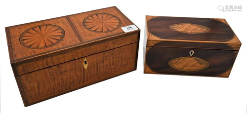 Two Federal Tea Boxes, to include one tiger maple,