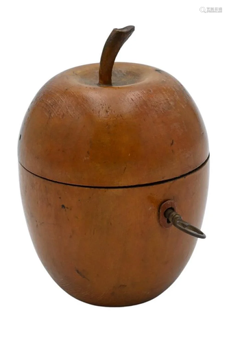 Tea Caddy in Form of an Apple with Stem, key included,