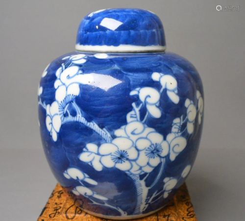 Porcelain，Qing blue and white plum pattern Jar