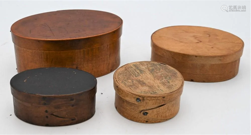 Four Small Bentwood Boxes, two Shaker oval three finger