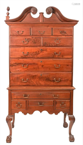 Pennsylvania Walnut Highboy, having broken arch top