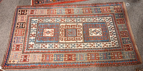 Kazak Oriental Throw Rug, 19th century, 4' 3