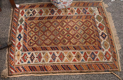 Caucasian Oriental Throw Rug, signed, 3' 3