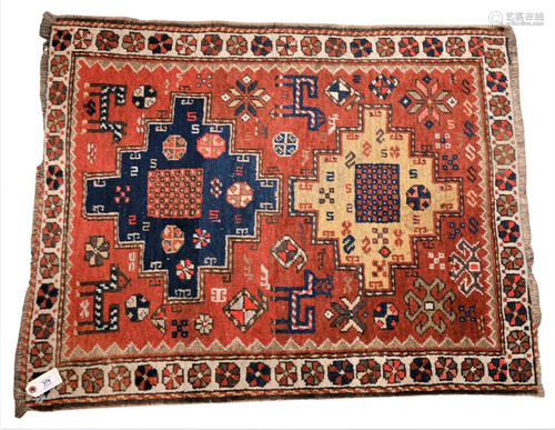 Caucasian Oriental Mat, having animals, 3' x 3' 7