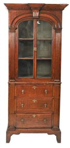 George II Oak Secretaire in Two Parts, having dentil