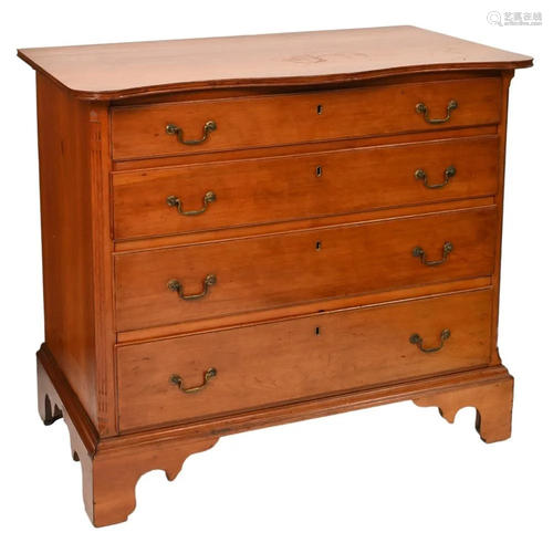 Chippendale Cherry Four Drawer Chest, having serpentine