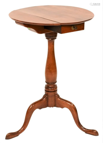 Cherry Round Top Candle Stand, having drawer on turned