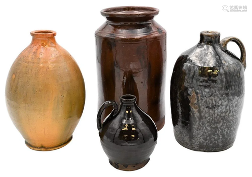 Four Piece Lot, to include redware and brown glazed,