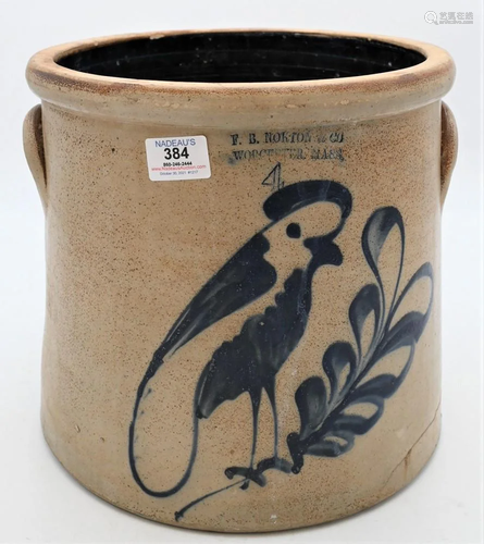 F.B. Norton, Worcester, Mass. Stoneware Crock, having