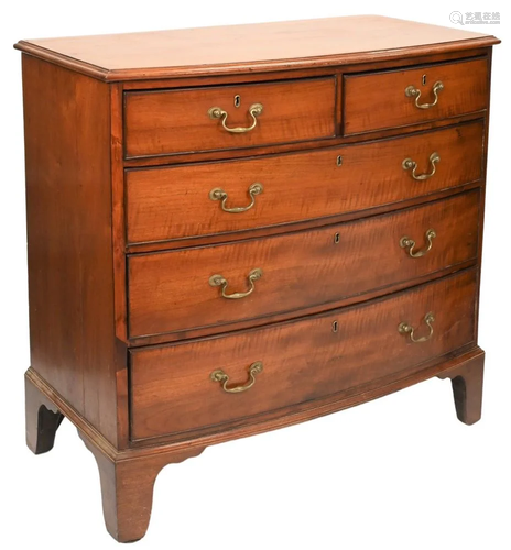 English Mahogany Chest, having bowed front on bracket